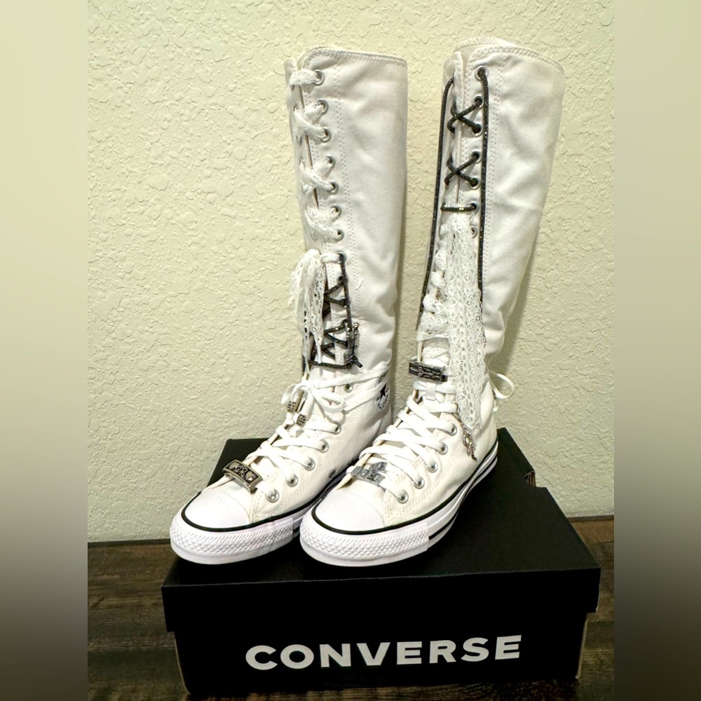 CUSTOM XXHIGH CONVERSE WHITE/NATURAL IVORY/BLACK SIZE WOMENS 9